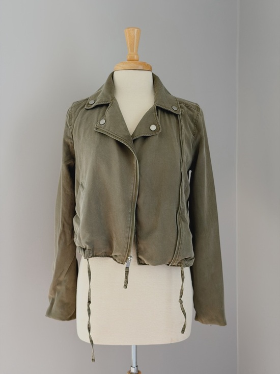 Abercrombie & Fitch Jackets & Blazers - Abercrombie Soft Moto Jacket Olive Green Gray Cropped Lightweight S